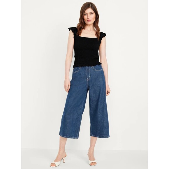 Old Navy Baggy Wide-Leg Culotte Jeans Womens 12 Blue Drapey Denim NEW - Picture 1 of 12